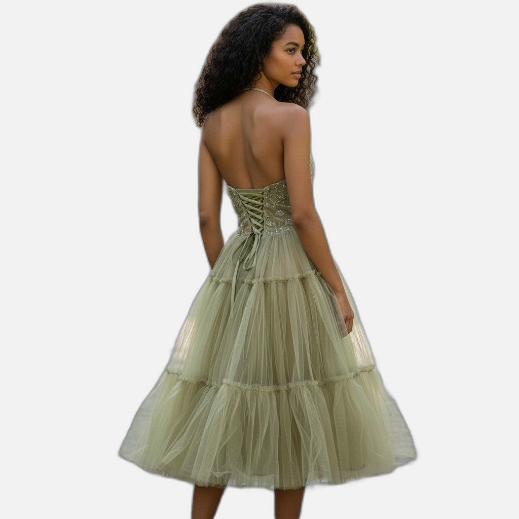 Gorgeous Gold Halter Tulle Prom Dress - Twirl Worthy!