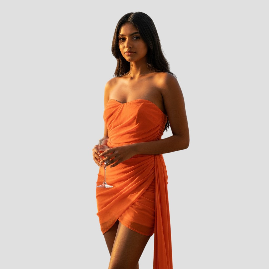 Sunset Sizzle: Dramatic Orange Evening Dress