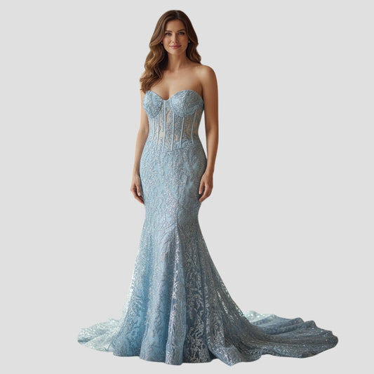 Jovani Aqua Dreamy Lace Mermaid Gown: Make Waves with Elegance!