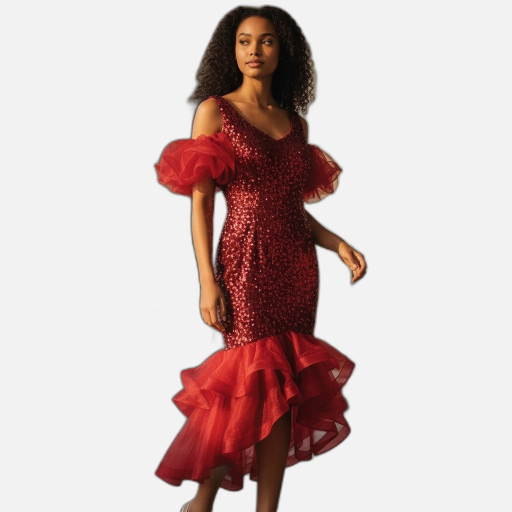 Dazzling Sequin Prom Dress with Flirty Ruffles