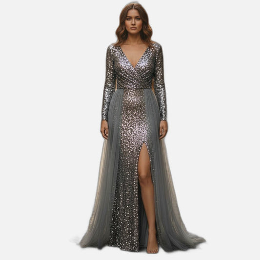 Sequined Party Dress - Sterling Silver Sensation