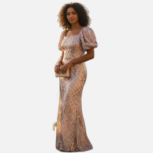 Sequined Party Dress - Rose Gold Radiance