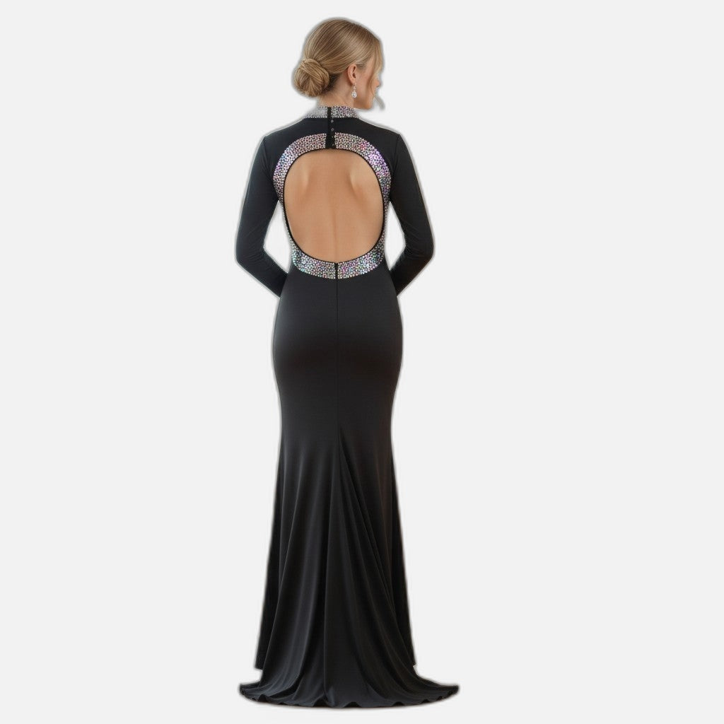 Glamorous Evening Dress with Sparkly Collar and Cuffs