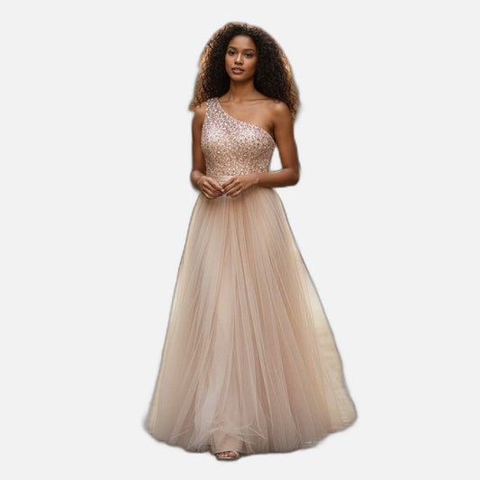 Glamorous One-Shoulder Sequin & Tulle Dress - Party Like a Star!