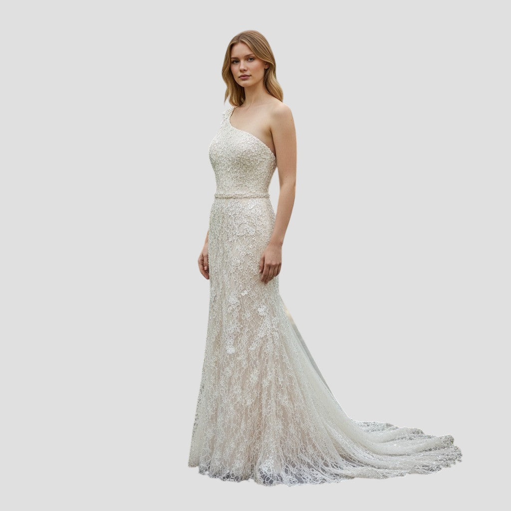 Mac Duggal Whimsical Lace Dreams: The One-Shoulder Wonder Gown