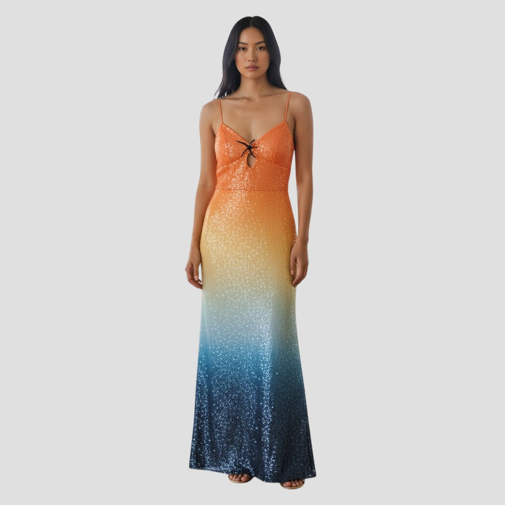 Sunset Dreams Sequin Maxi Dress: Shine & Dine (Missing small row of sequins - could cut short)