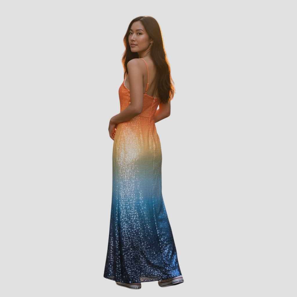Sunset Dreams Sequin Maxi Dress: Shine & Dine (Missing small row of sequins - could cut short)