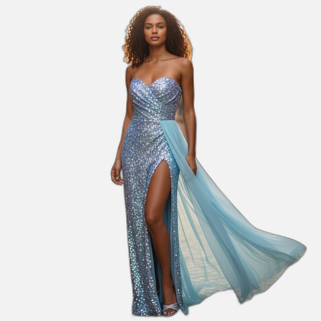 Sequined Party Dress - Sky Blue Radiance