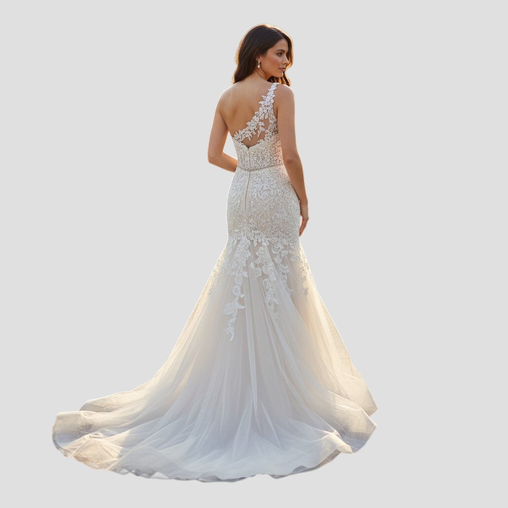 Mac Duggal Whimsical Lace Dreams: The One-Shoulder Wonder Gown