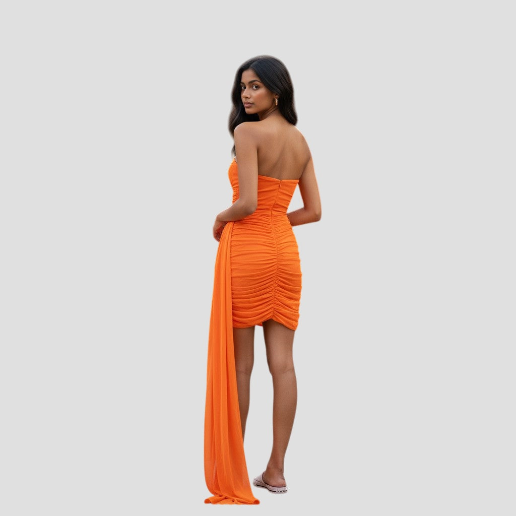 Sunset Sizzle: Dramatic Orange Evening Dress