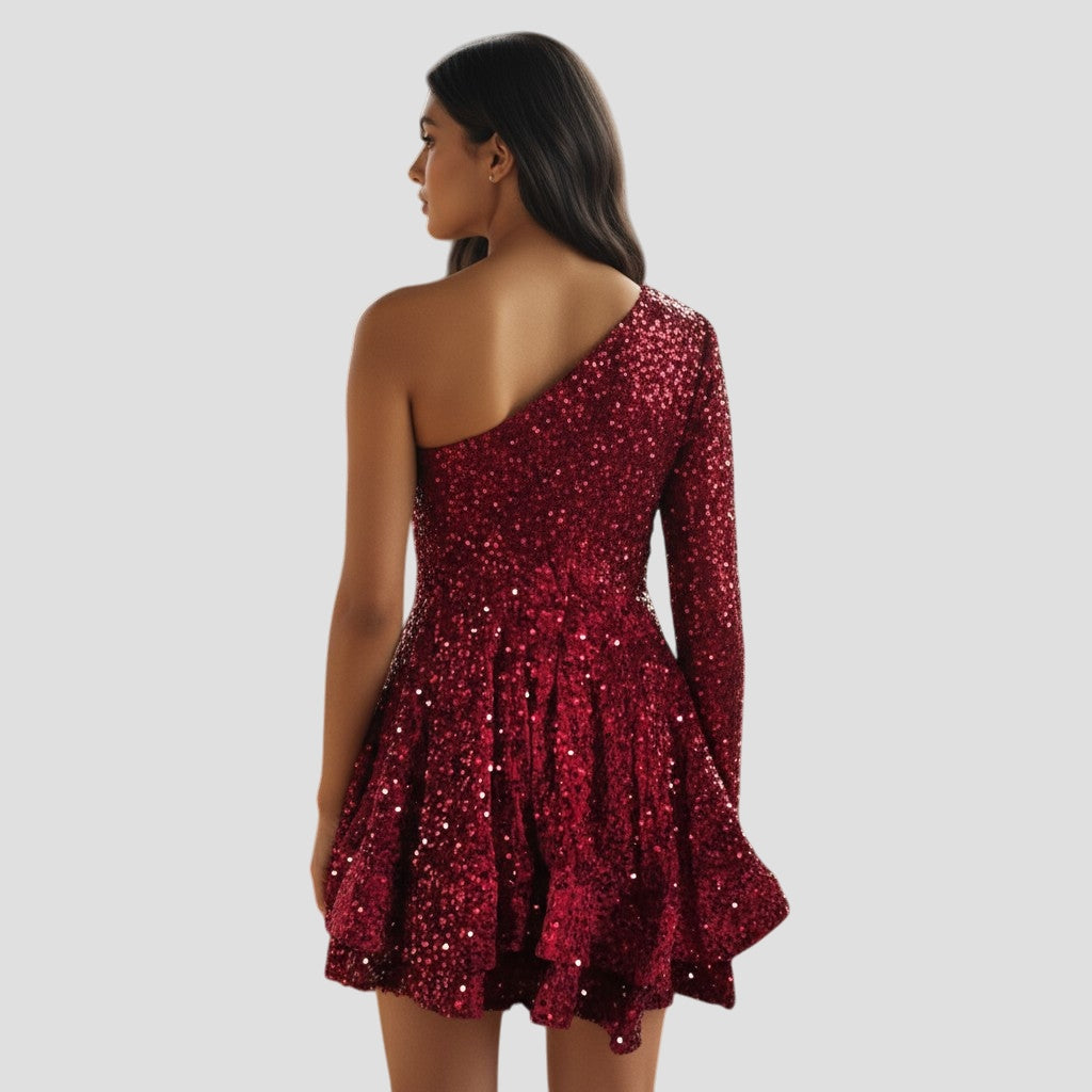 Sparkle & Swirl: The One-Shoulder Showstopper Dress
