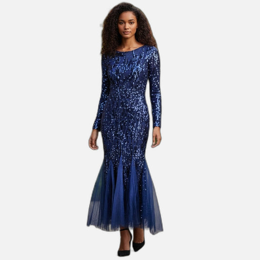 Dazzling Sequin Evening Gown with Tulle Flair