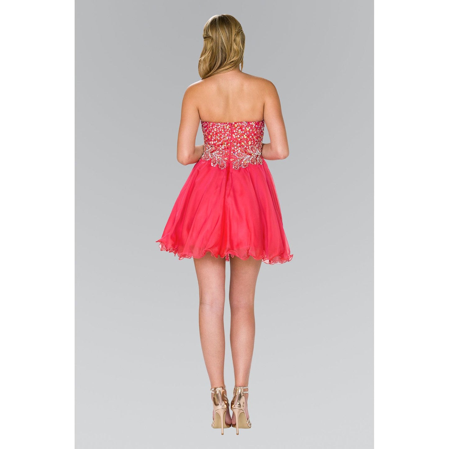 Strapless Sweetheart Short Dress with Jewel and Sequin Embellished Bodice-1