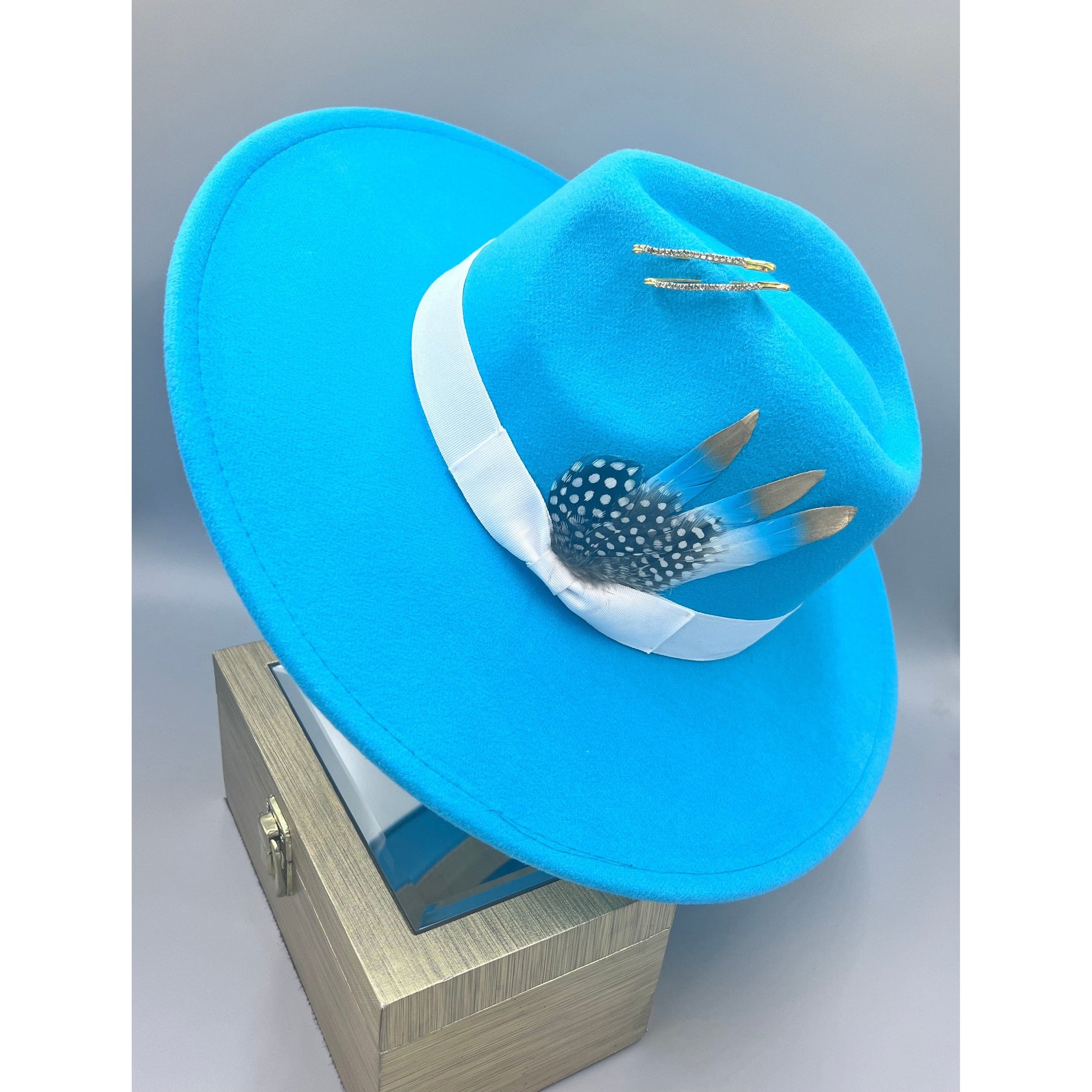 Luxury  Bow Tie Fedora Hat -Turquoise-1