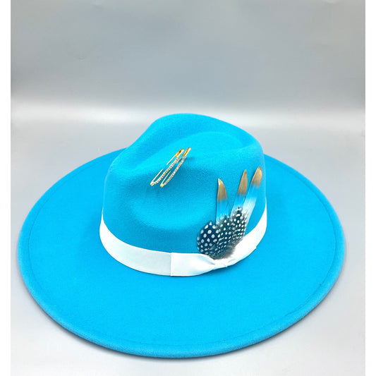 Luxury  Bow Tie Fedora Hat -Turquoise-0