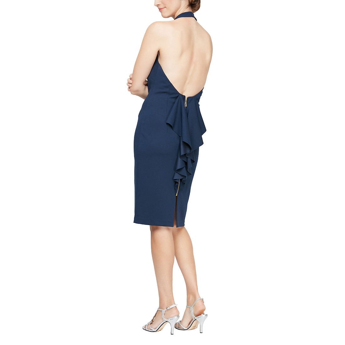 Alex Evenings Halter Neck Sleeveless Back Zipper Ruched Waist Short Dress-1