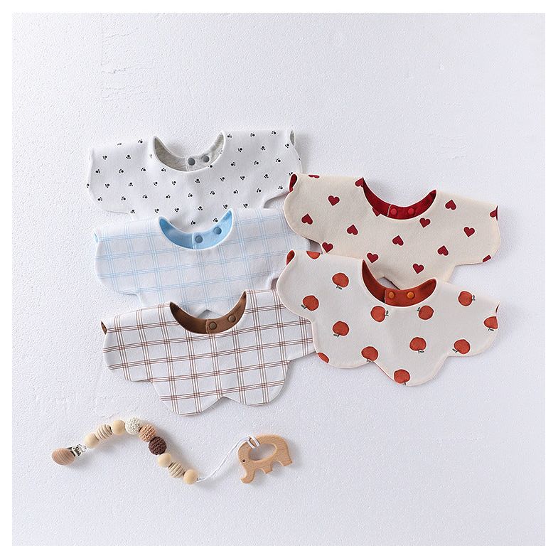 Adorable Simple Pattern Cotton Snap-on Flowers Shaped Bib-0