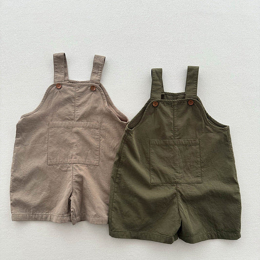 New Arrival Summer Baby Kids Solid Color Cotton Overalls-0