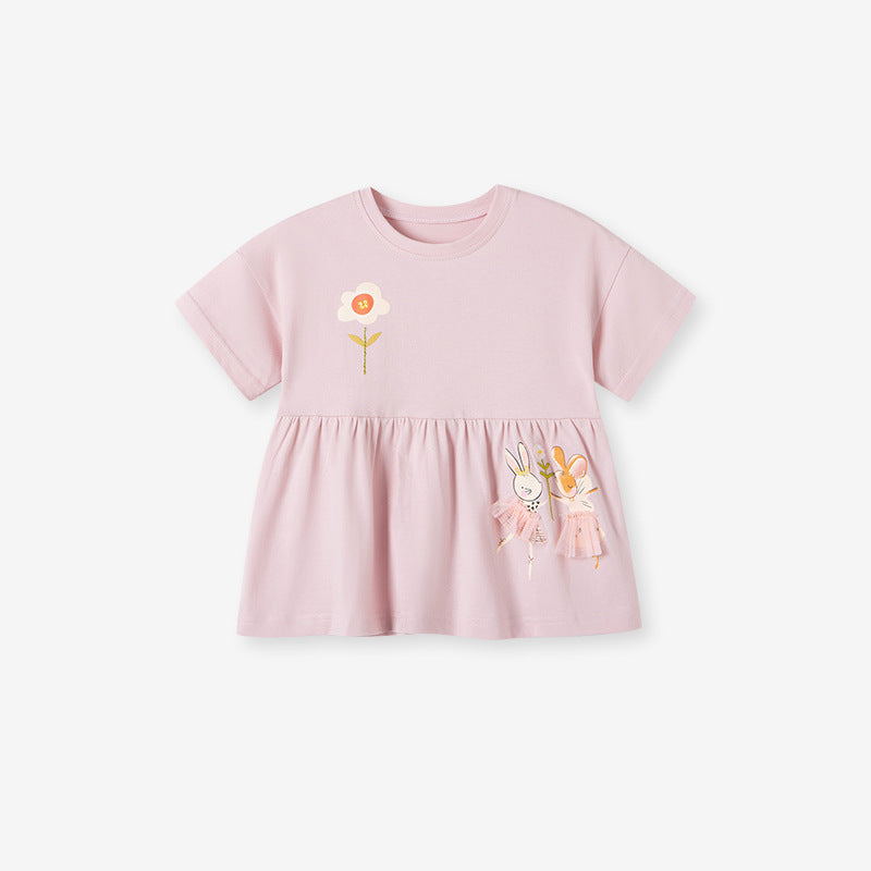 Summer Baby Kids Cartoon and Floral Pattern T-shirt and Pants 2-Piece Clothing Set for Girls-1