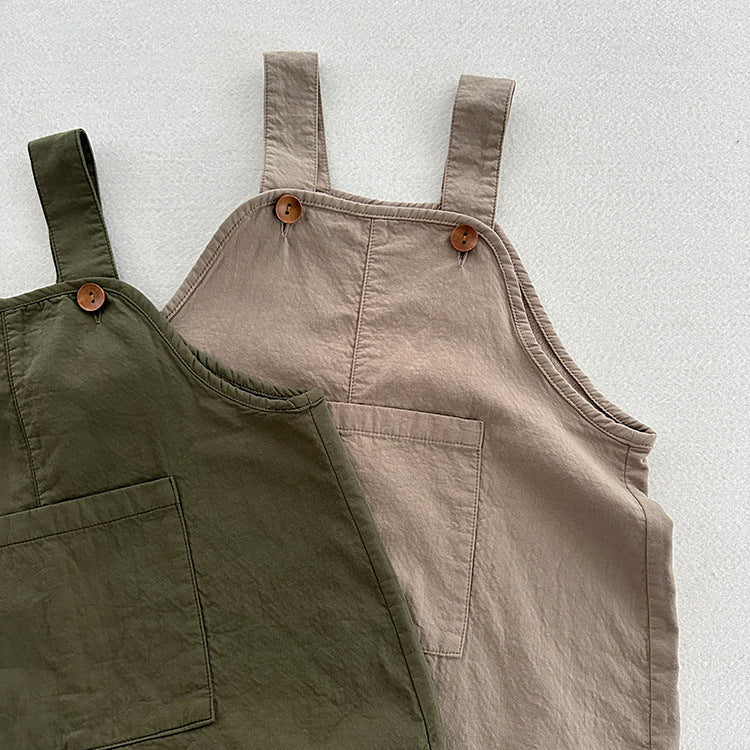 New Arrival Summer Baby Kids Solid Color Cotton Overalls-3