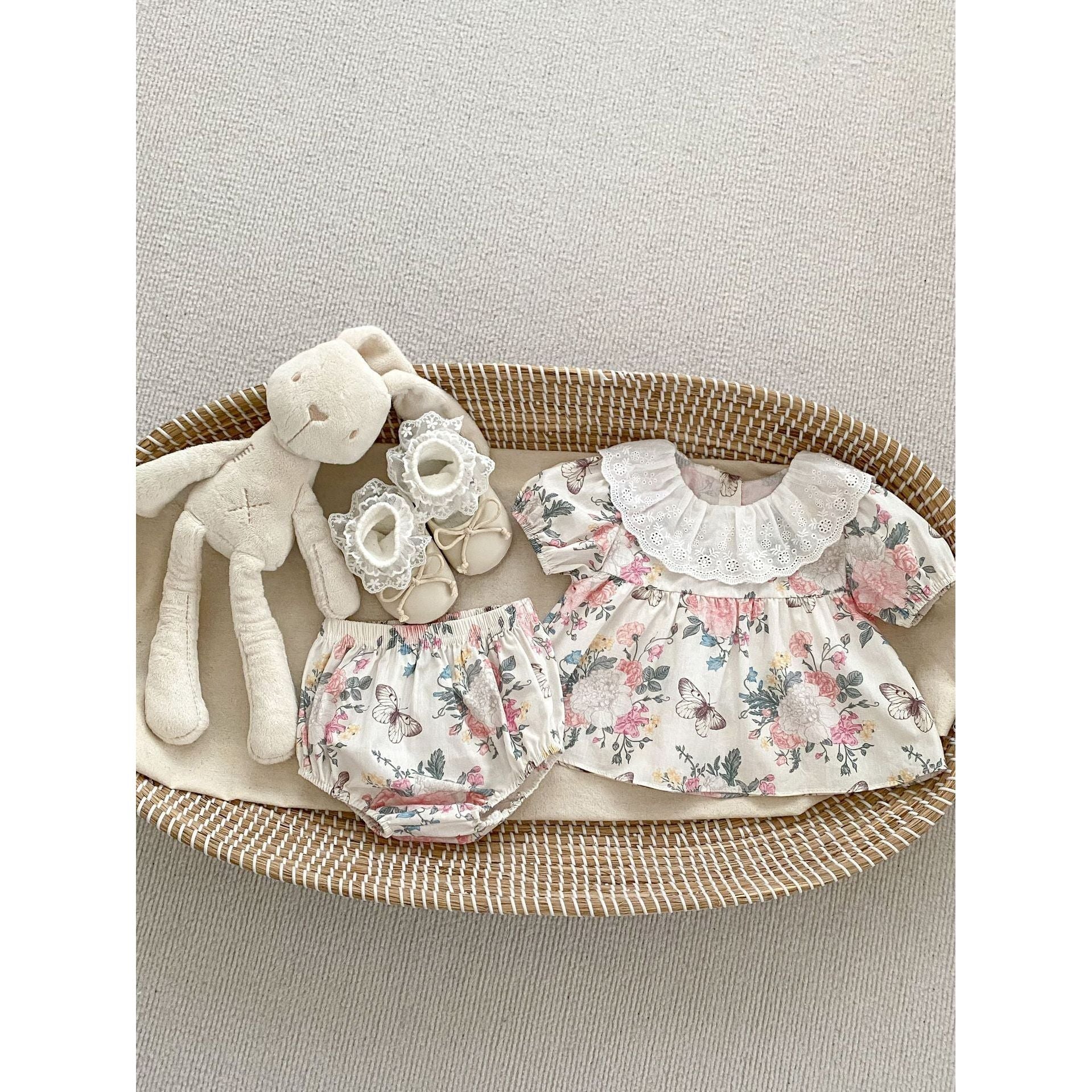Summer Baby Girls Flowers And Butterfly Pattern Short Sleeves Onesies/Dress-1