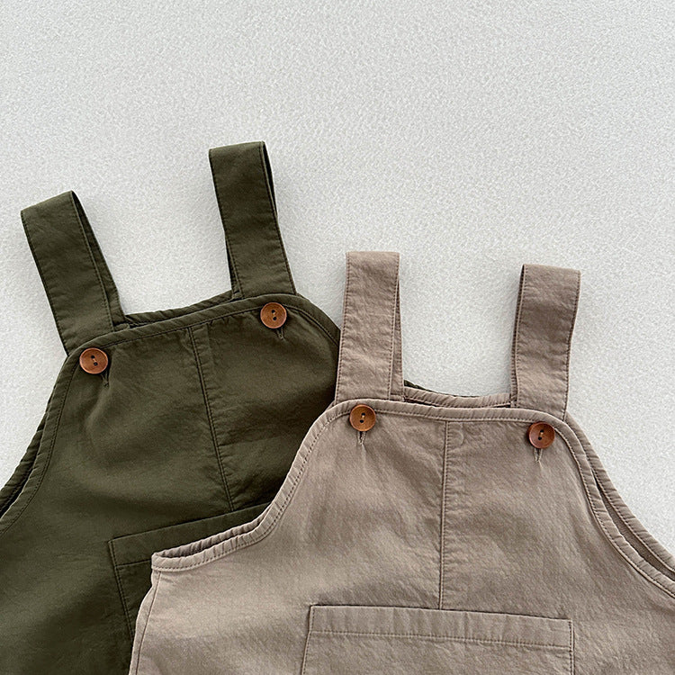 New Arrival Summer Baby Kids Solid Color Cotton Overalls-4