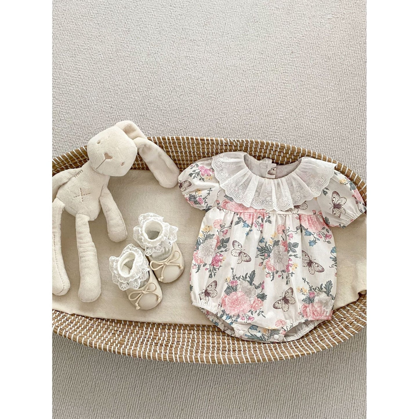 Summer Baby Girls Flowers And Butterfly Pattern Short Sleeves Onesies/Dress-2