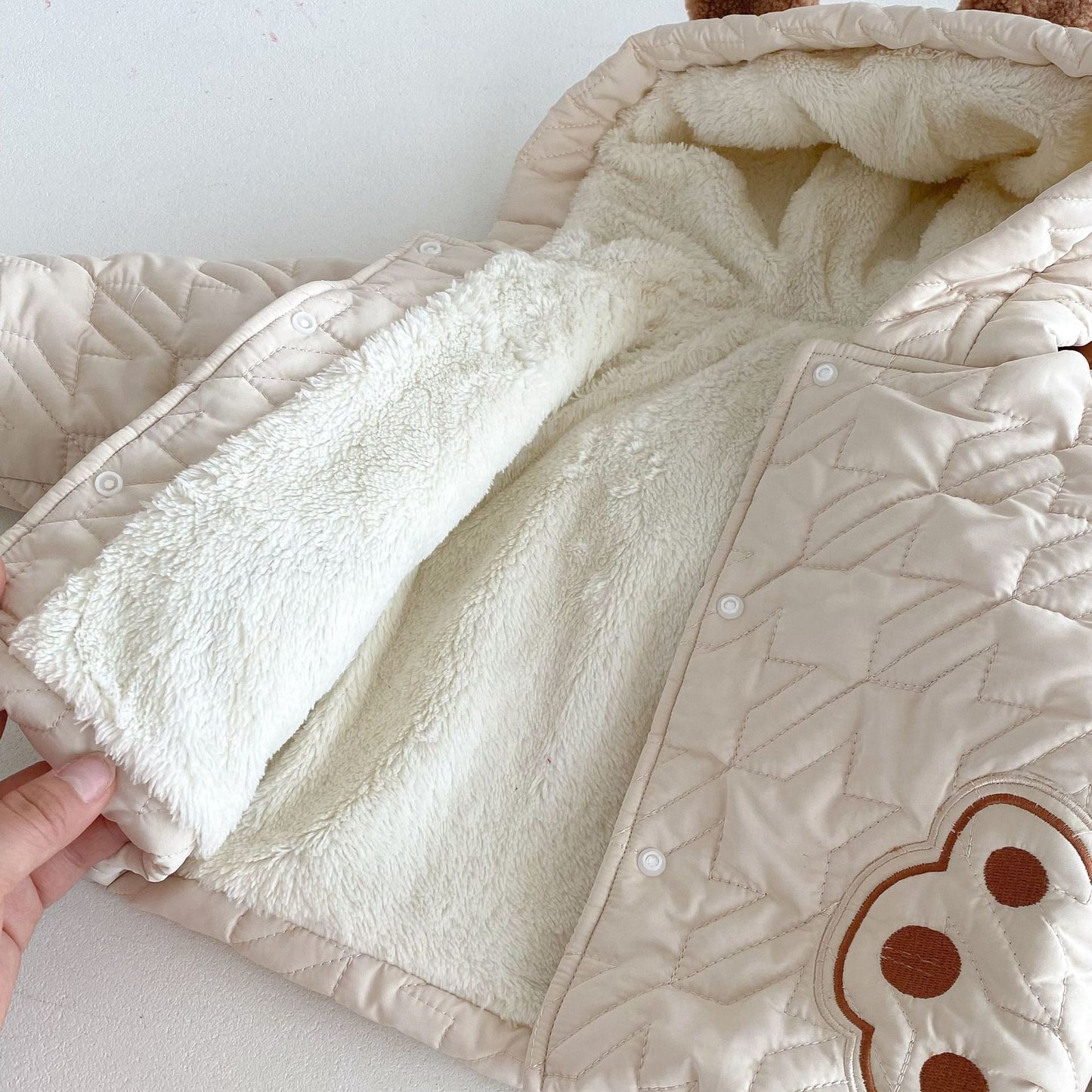 Winter Infant Baby Teddy Paws Pattern Long Sleeves Coat With Thick Pants Cute Sets-4