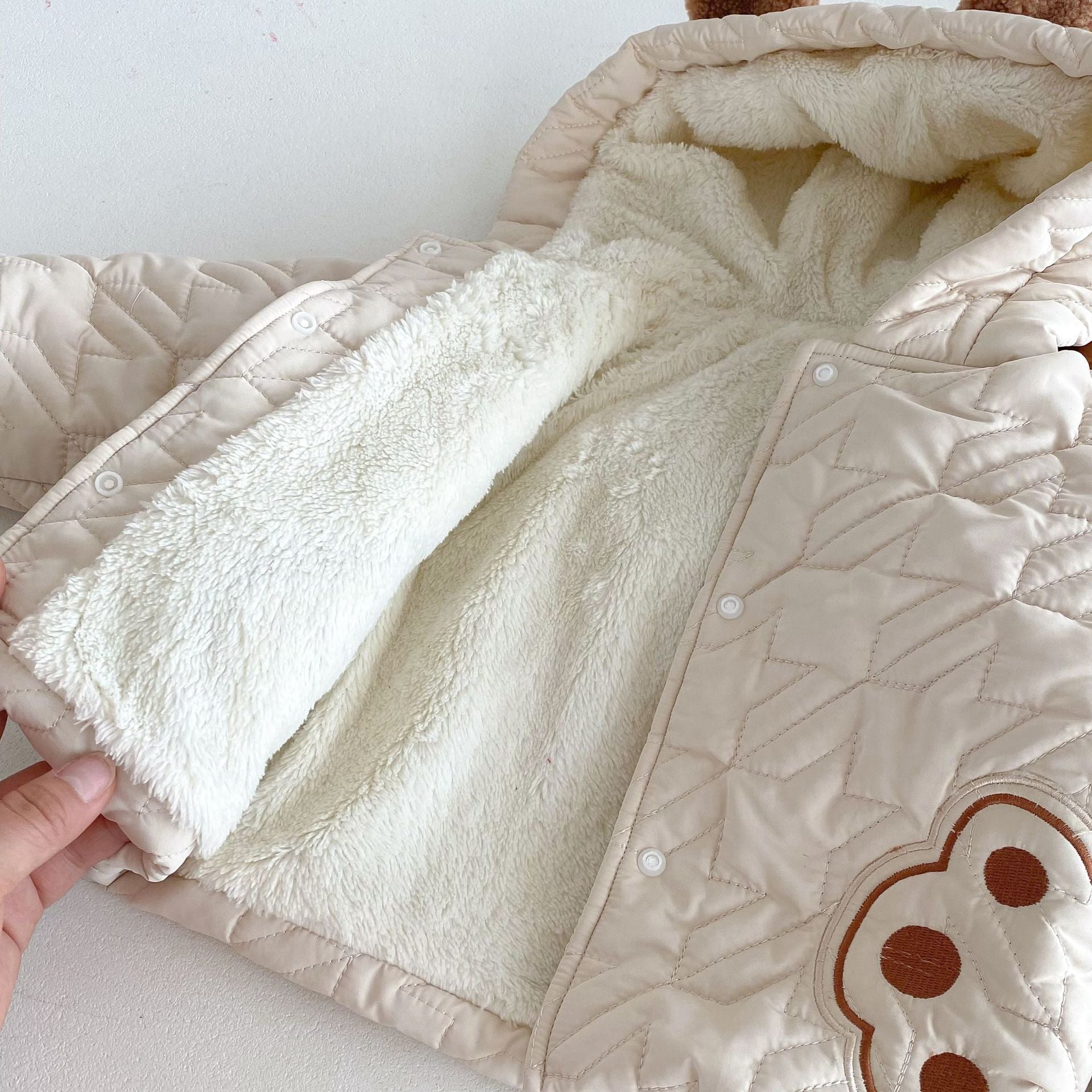 Winter Infant Baby Teddy Paws Pattern Long Sleeves Coat With Thick Pants Cute Sets-4