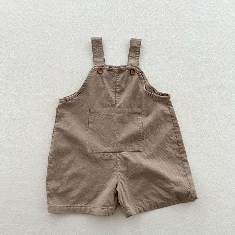 New Arrival Summer Baby Kids Solid Color Cotton Overalls-1
