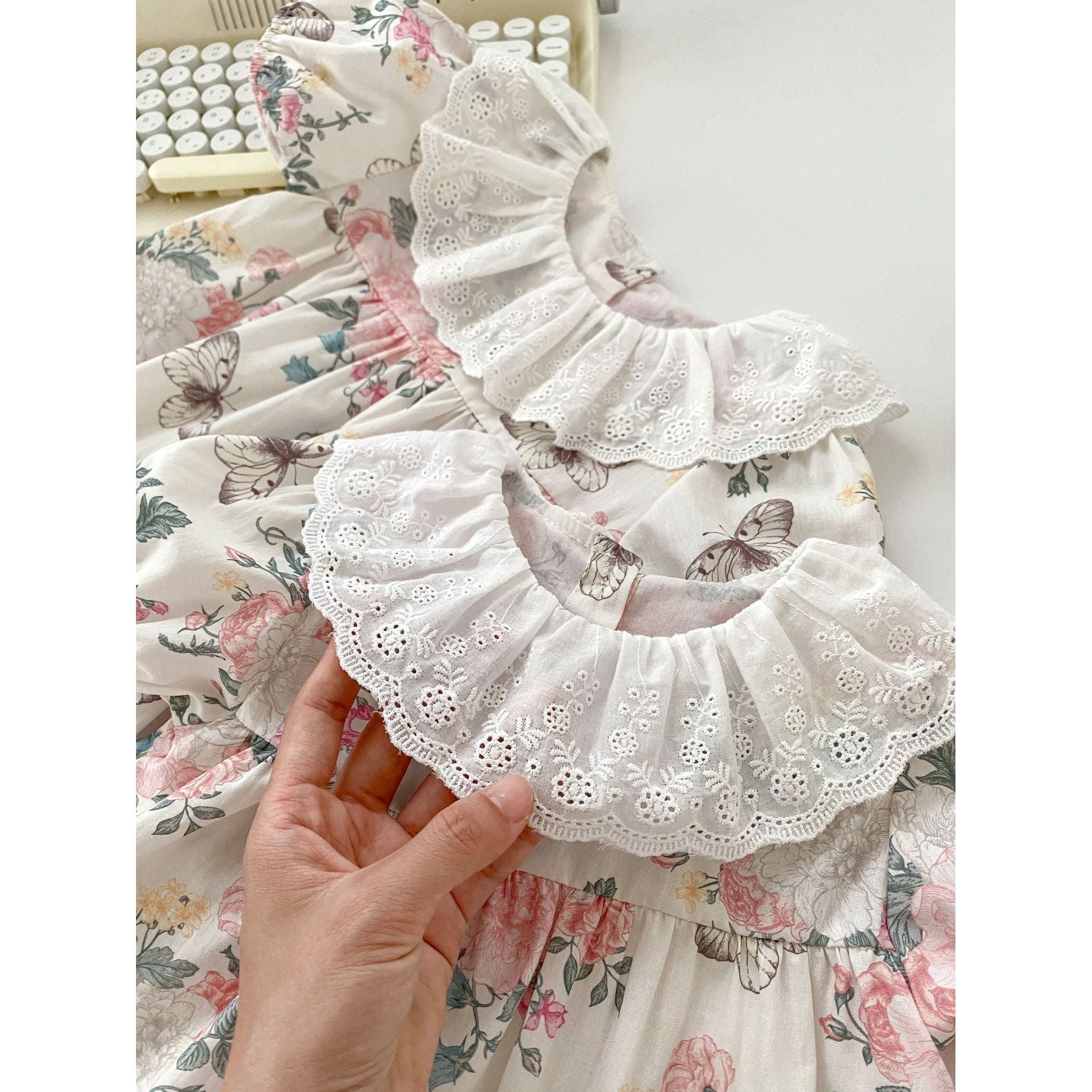 Summer Baby Girls Flowers And Butterfly Pattern Short Sleeves Onesies/Dress-3