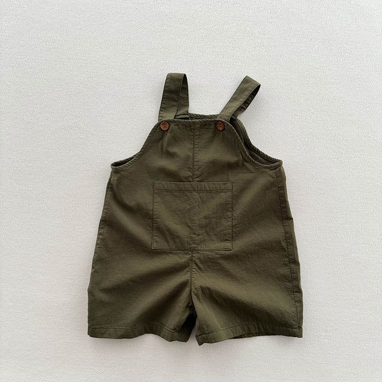 New Arrival Summer Baby Kids Solid Color Cotton Overalls-2