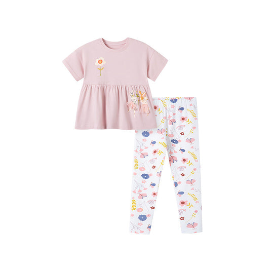 Summer Baby Kids Cartoon and Floral Pattern T-shirt and Pants 2-Piece Clothing Set for Girls-0