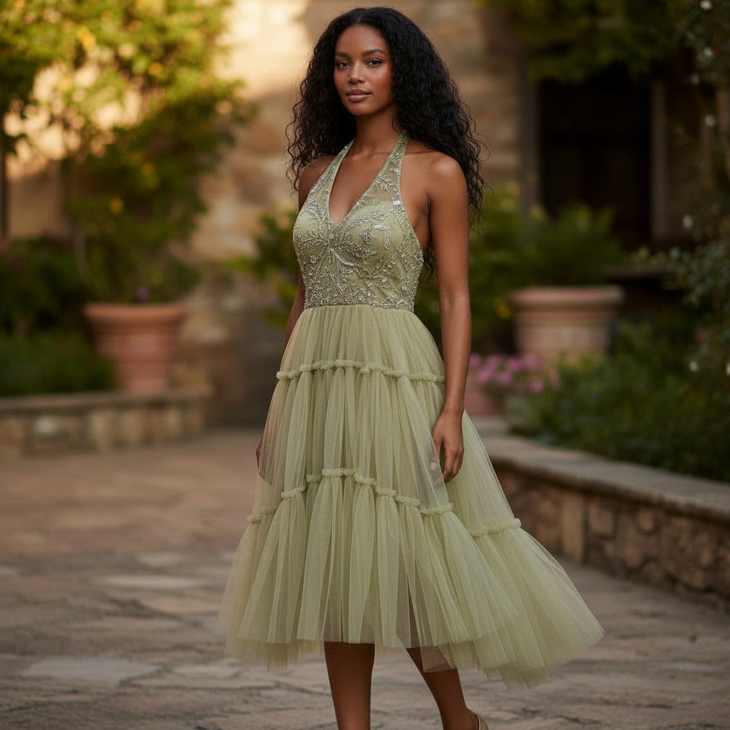 Gorgeous Gold Halter Tulle Prom Dress - Twirl Worthy!