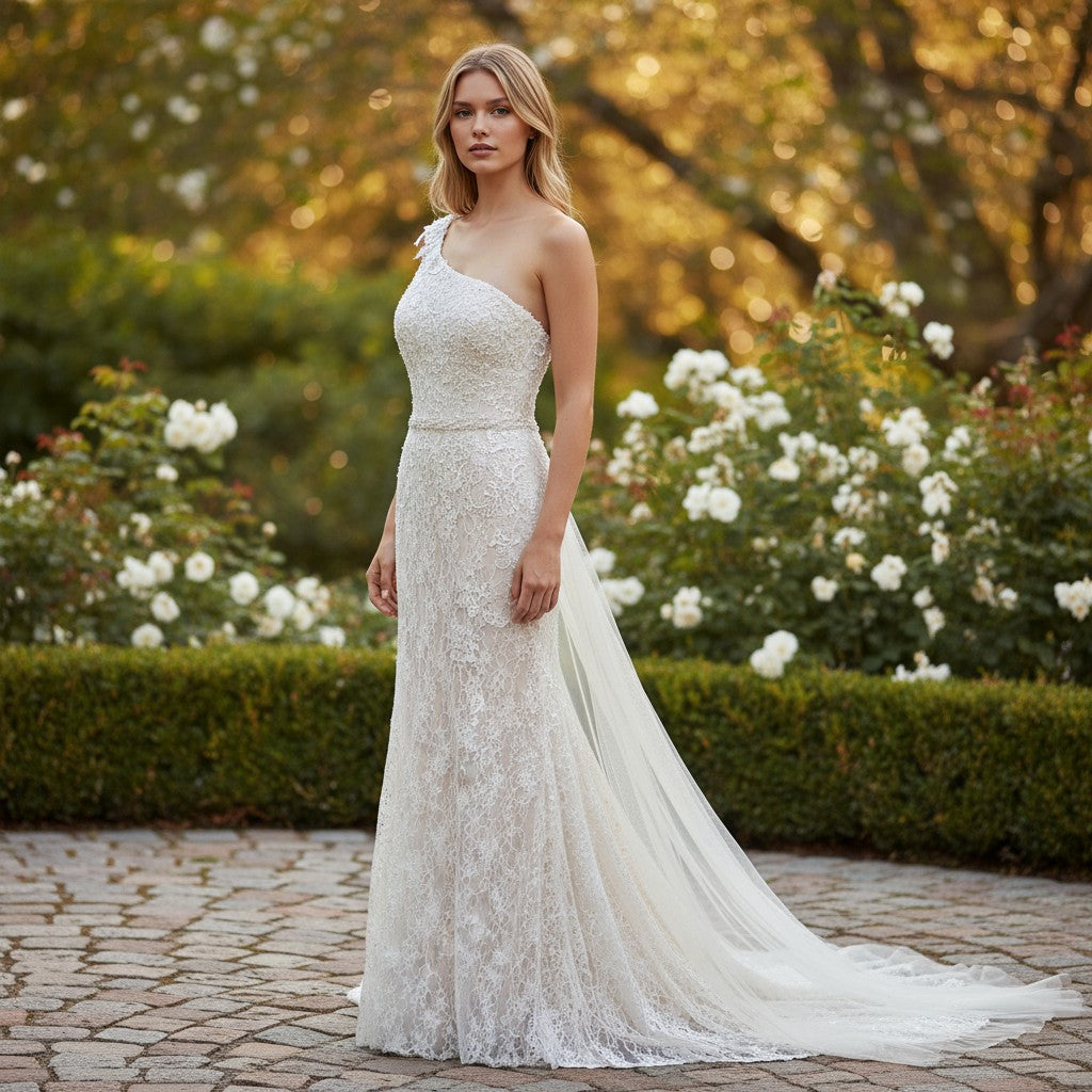 Mac Duggal Whimsical Lace Dreams: The One-Shoulder Wonder Gown