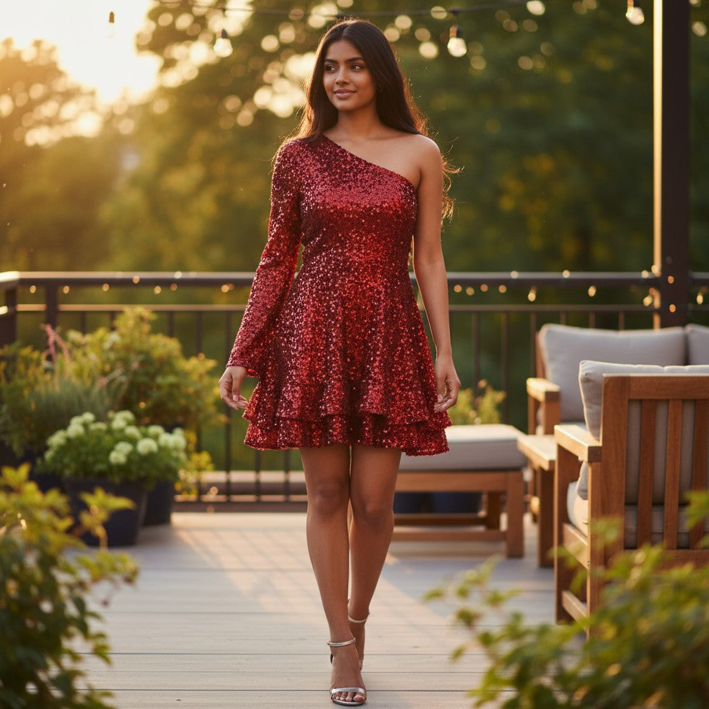 Sparkle & Swirl: The One-Shoulder Showstopper Dress