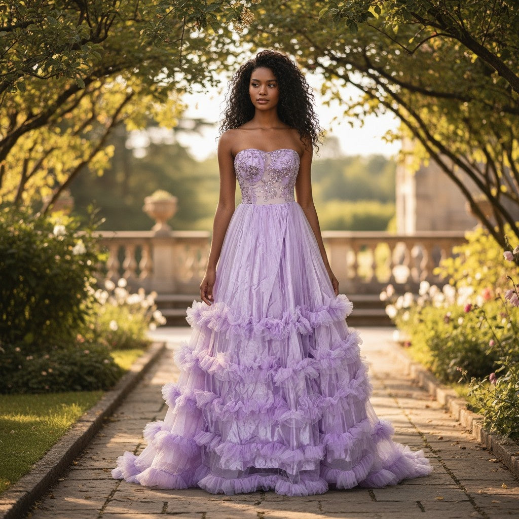 Lavender Dreams Ruffled Gala Gown – Twirl Your Way to Elegance!