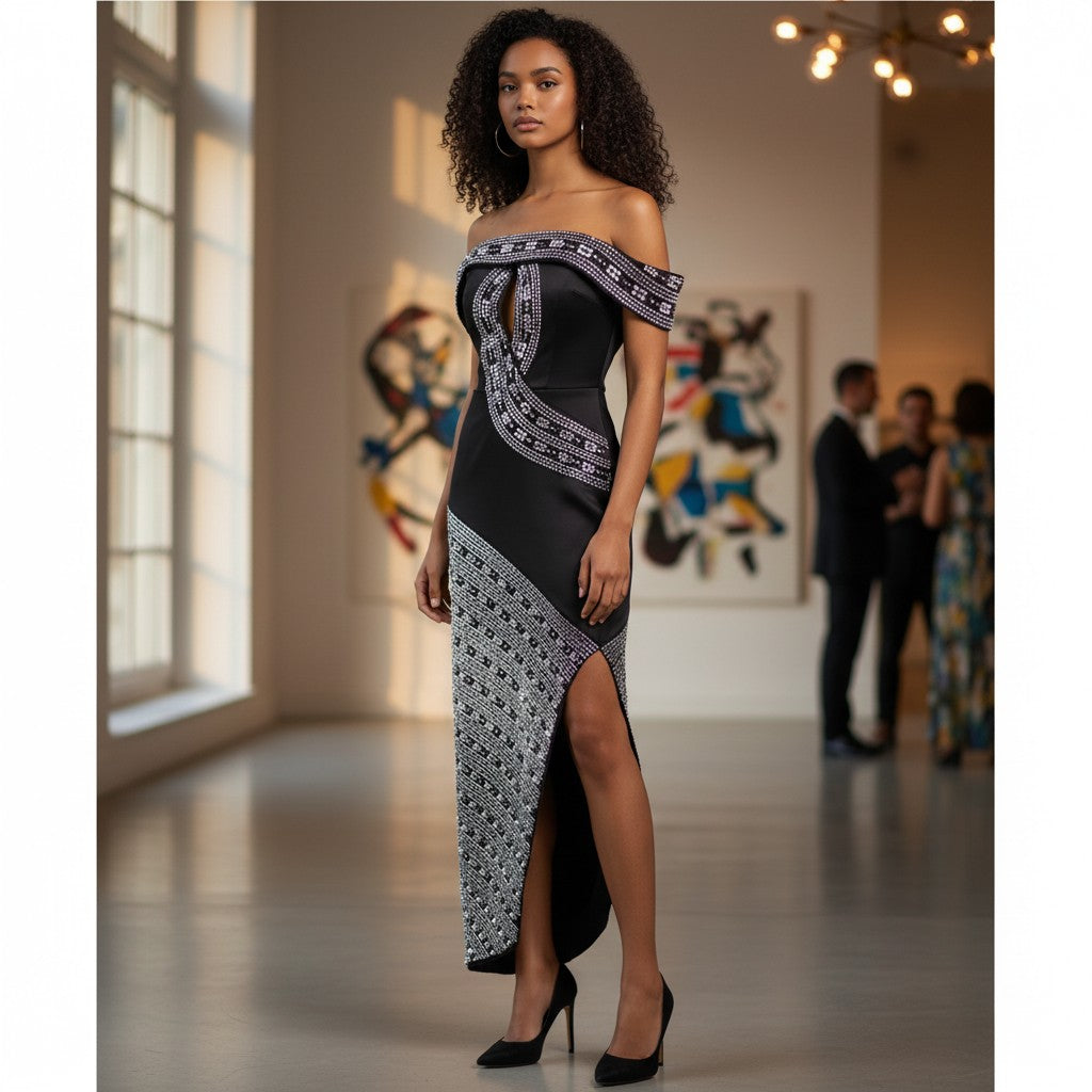 Dazzling Evening Dress with Sparkly Sequin Swirls