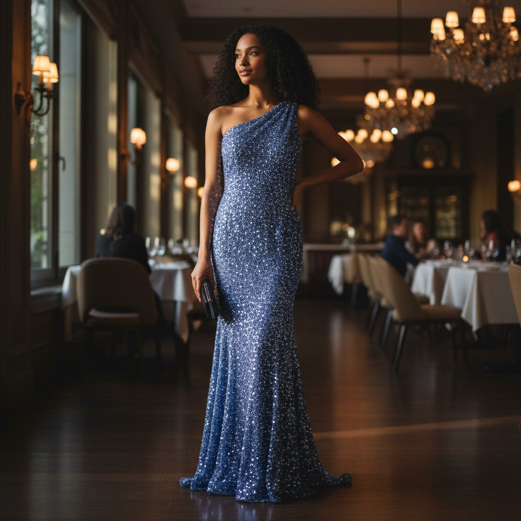 Sequined Party Dress - Cobalt Celebration