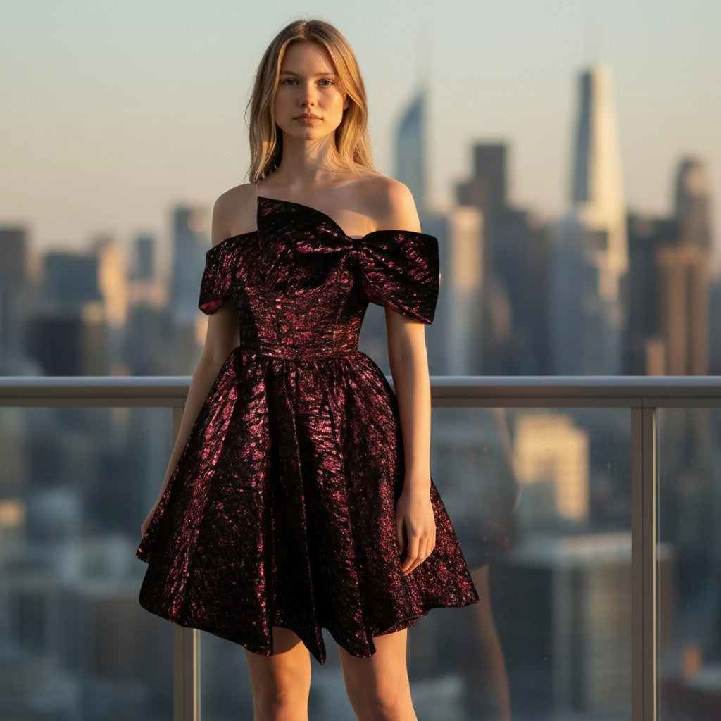 Scarlet Symphony: The Dramatic Bow Dress of Dreams