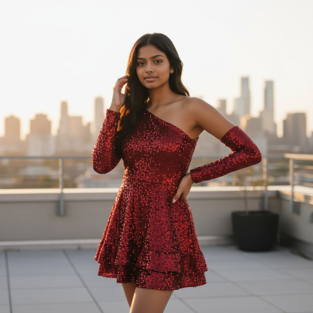 Sparkle & Swirl: The One-Shoulder Showstopper Dress