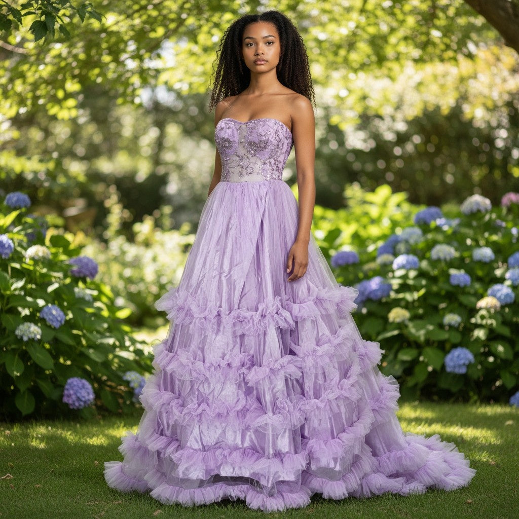 Lavender Dreams Ruffled Gala Gown – Twirl Your Way to Elegance!