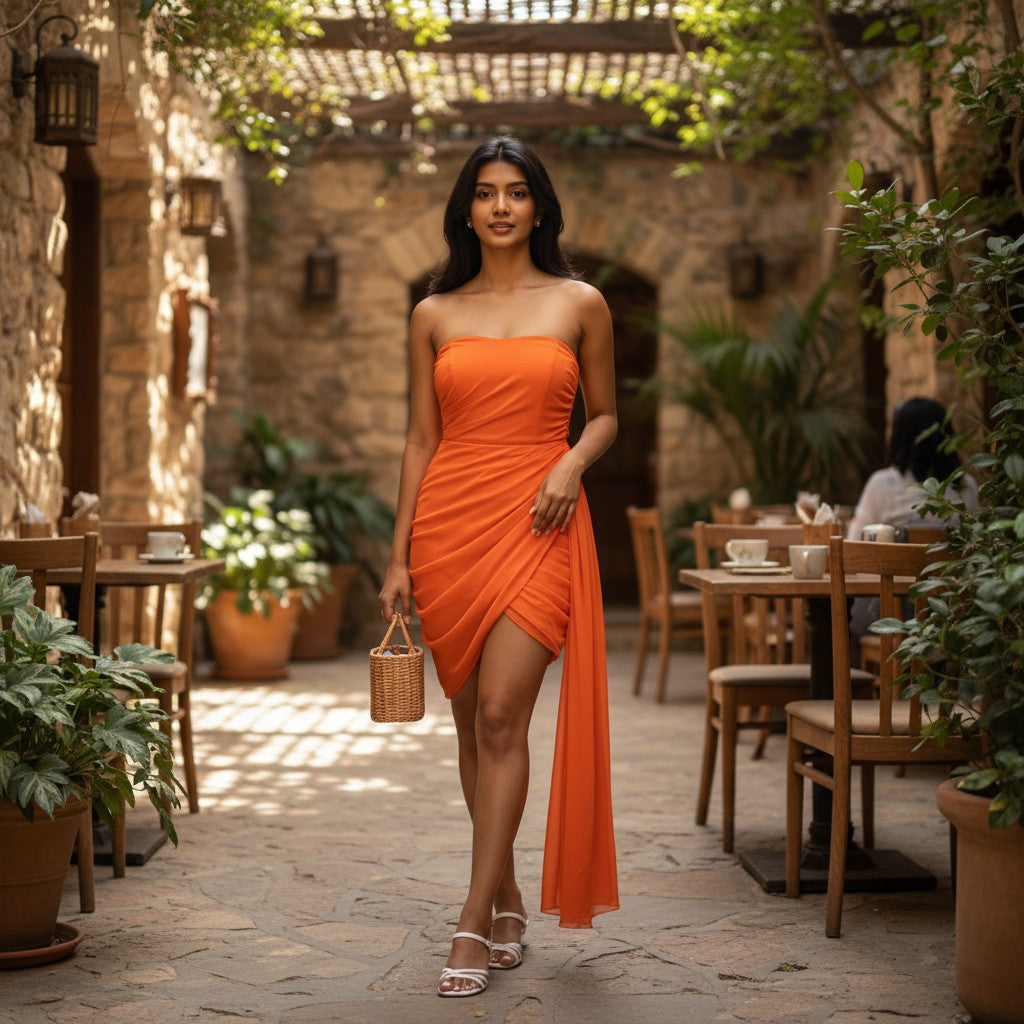 Sunset Sizzle: Dramatic Orange Evening Dress