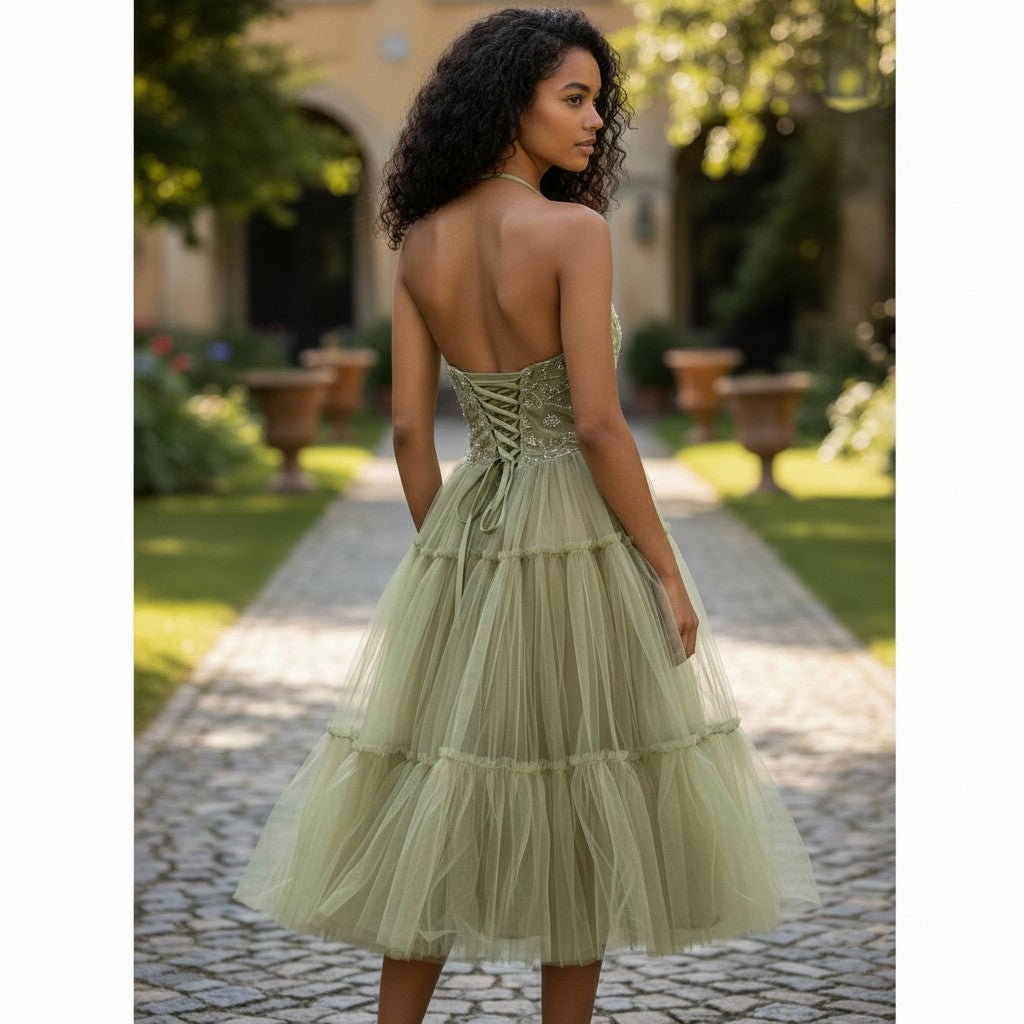 Gorgeous Gold Halter Tulle Prom Dress - Twirl Worthy!