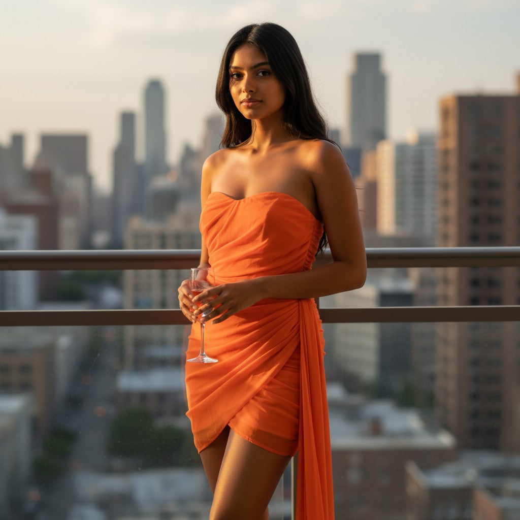 Sunset Sizzle: Dramatic Orange Evening Dress