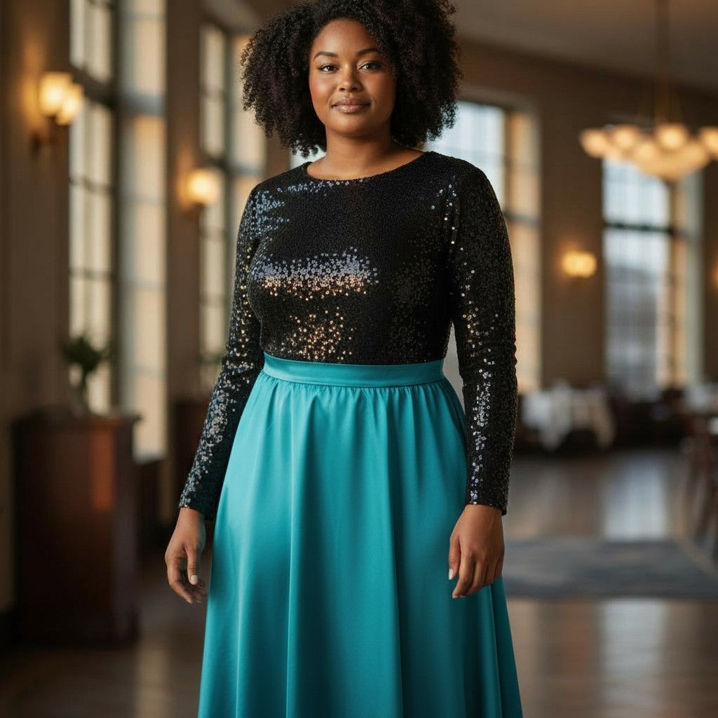 Sequined Party Dress - Midnight Teal Mystery