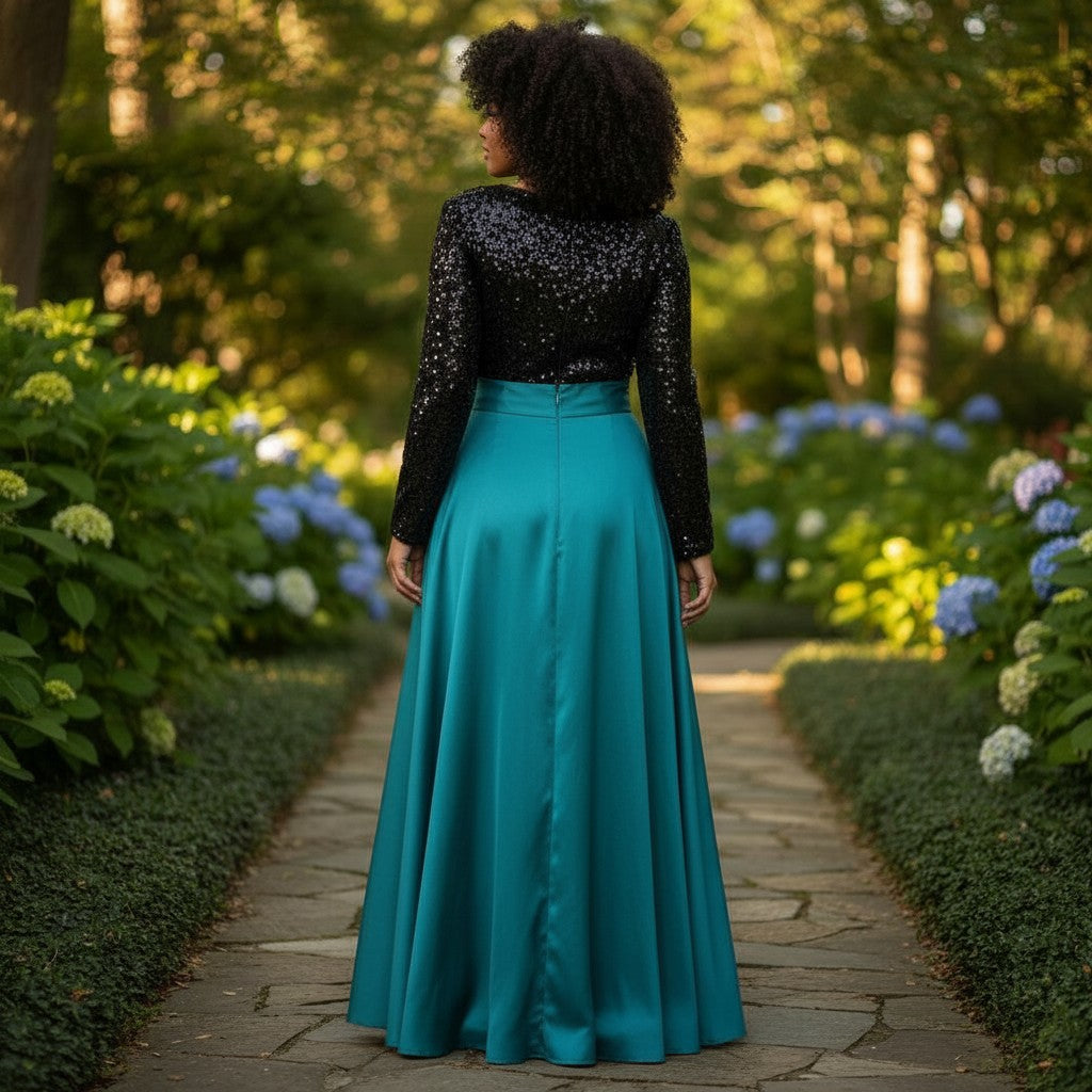 Sequined Party Dress - Midnight Teal Mystery