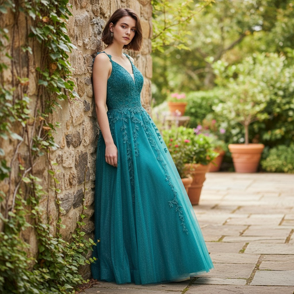 Teal Temptation: Enchanting Evening Gown