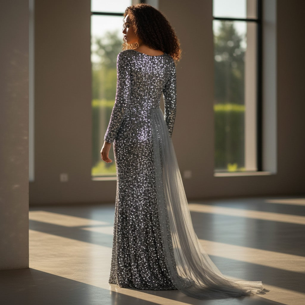 Sequined Party Dress - Sterling Silver Sensation