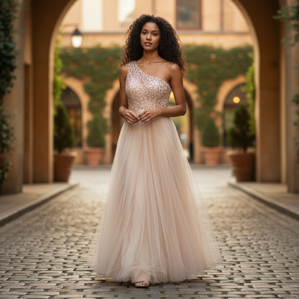 Glamorous One-Shoulder Sequin & Tulle Dress - Party Like a Star!